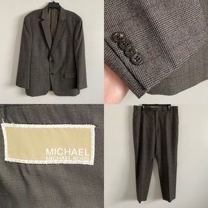 Michael Kors 44R 38x32 Wool Suit Brown Plaid 2-Pc